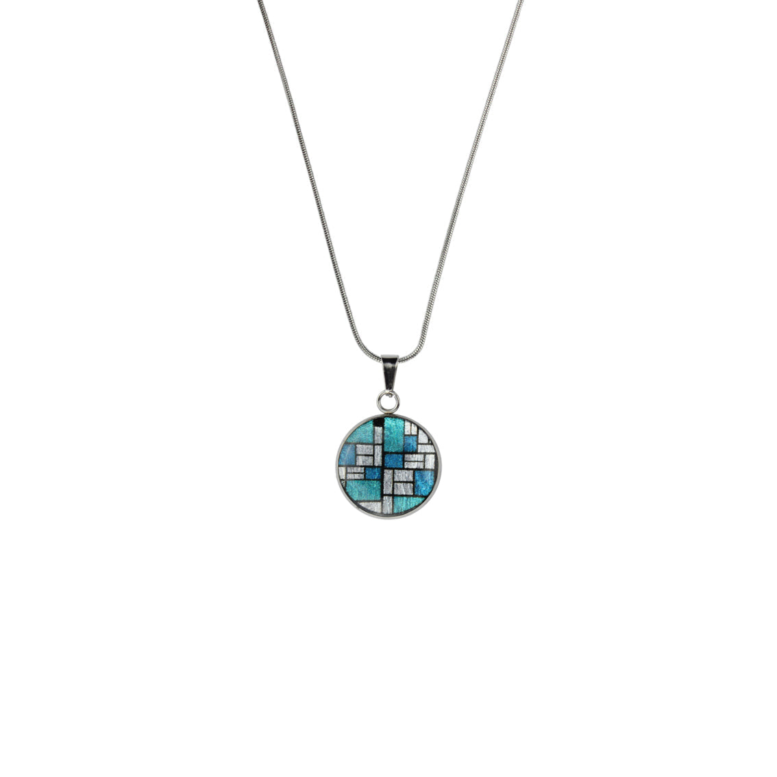 PERSPECTIVE MONDRIAN POP ART ABSTRACT XS CIRCLE PENDANT ON A CHAIN NECKLACE - M065 - in Circle Box