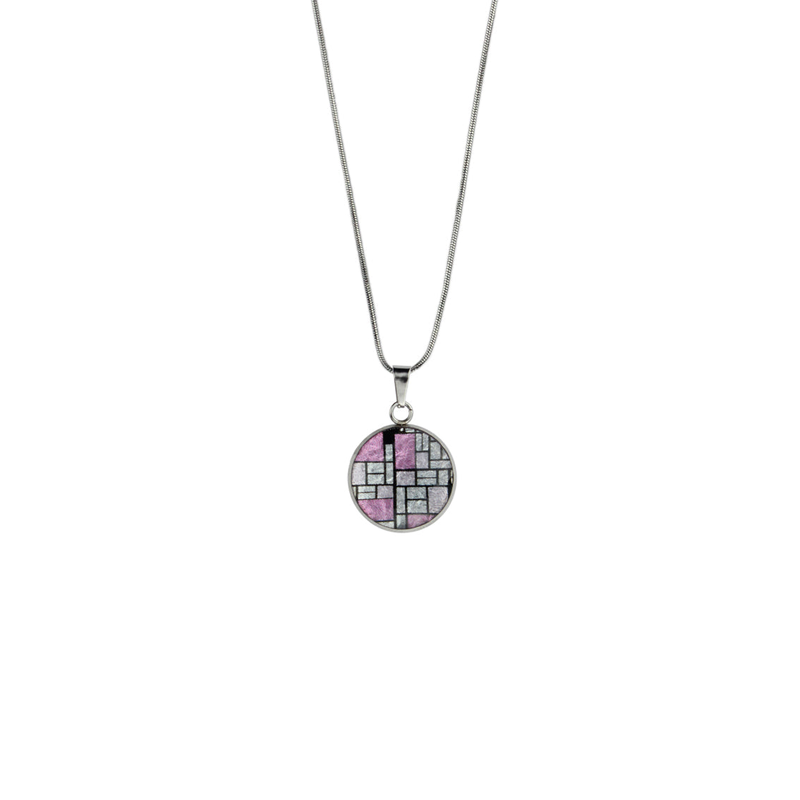 PERSPECTIVE MONDRIAN POP ART ABSTRACT XS CIRCLE PENDANT ON A CHAIN NECKLACE - M065 - in Circle Box