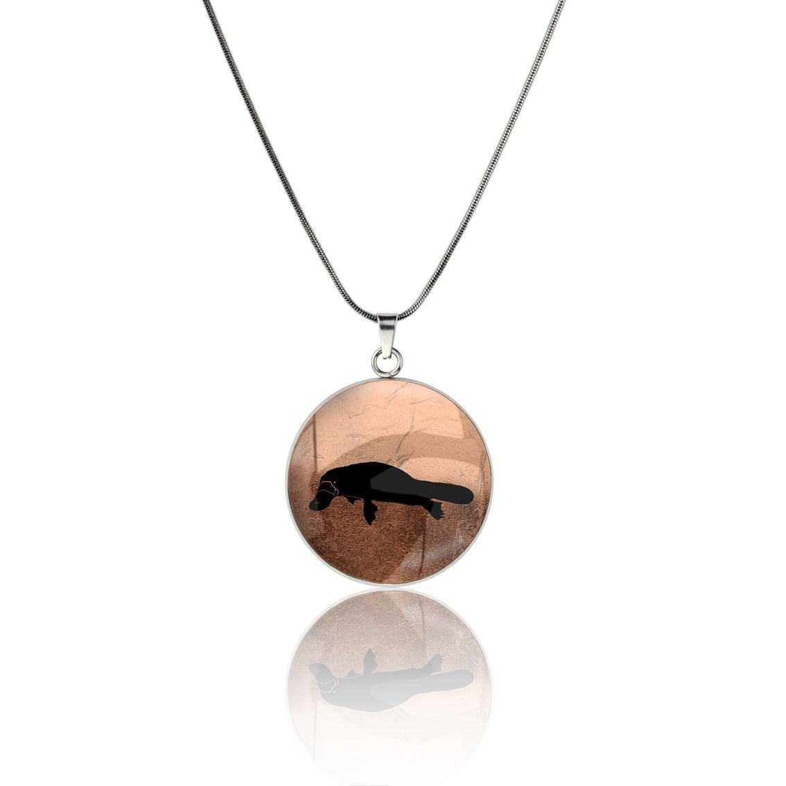 PLATYPUS CIRCLE PENDANT ON A CHAIN NECKLACE - MFY184S - on Satchel