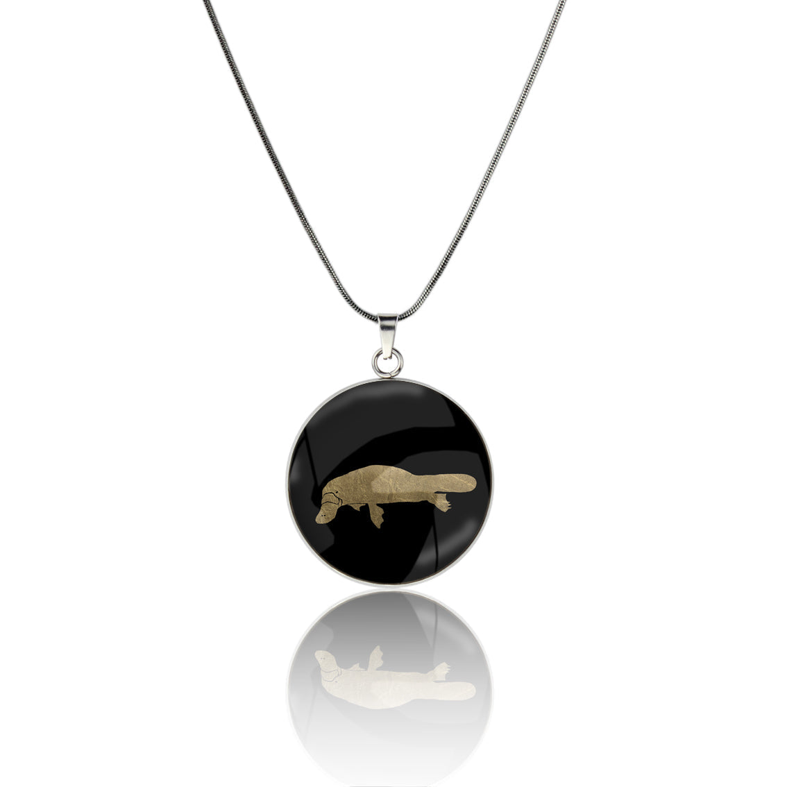 PLATYPUS CIRCLE PENDANT ON A CHAIN NECKLACE - MFY184S - on Satchel