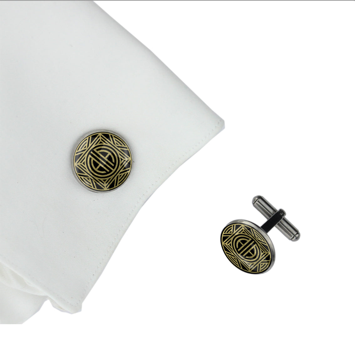 INITIAL GATSBY ART DECO STYLE CIRCLE ELEGANT CUFFLINKS - MFY23