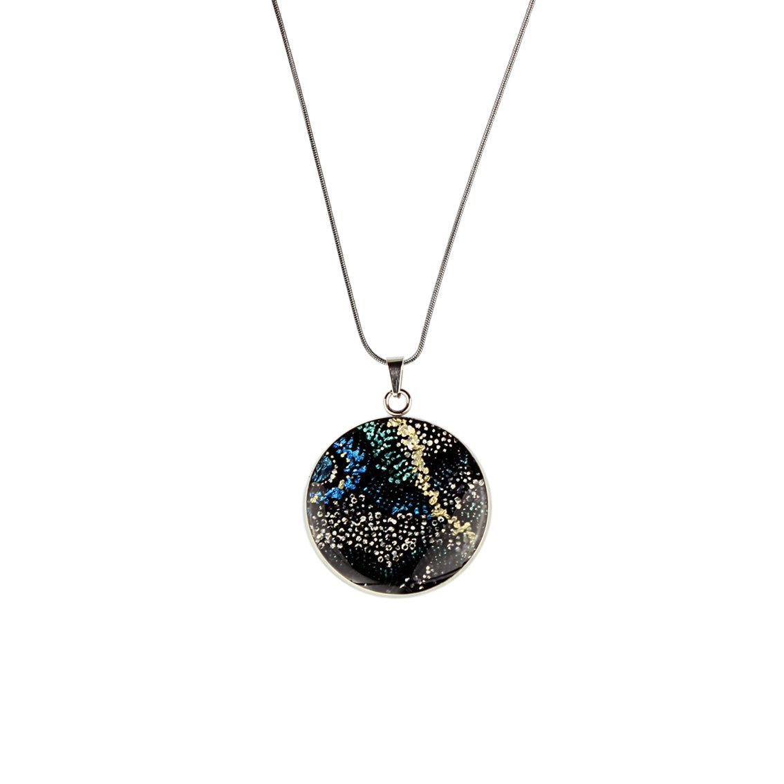 WENDY BLACK CIRCLE PENDANT ON A CHAIN NECKLACE - SD134S - on Satchel