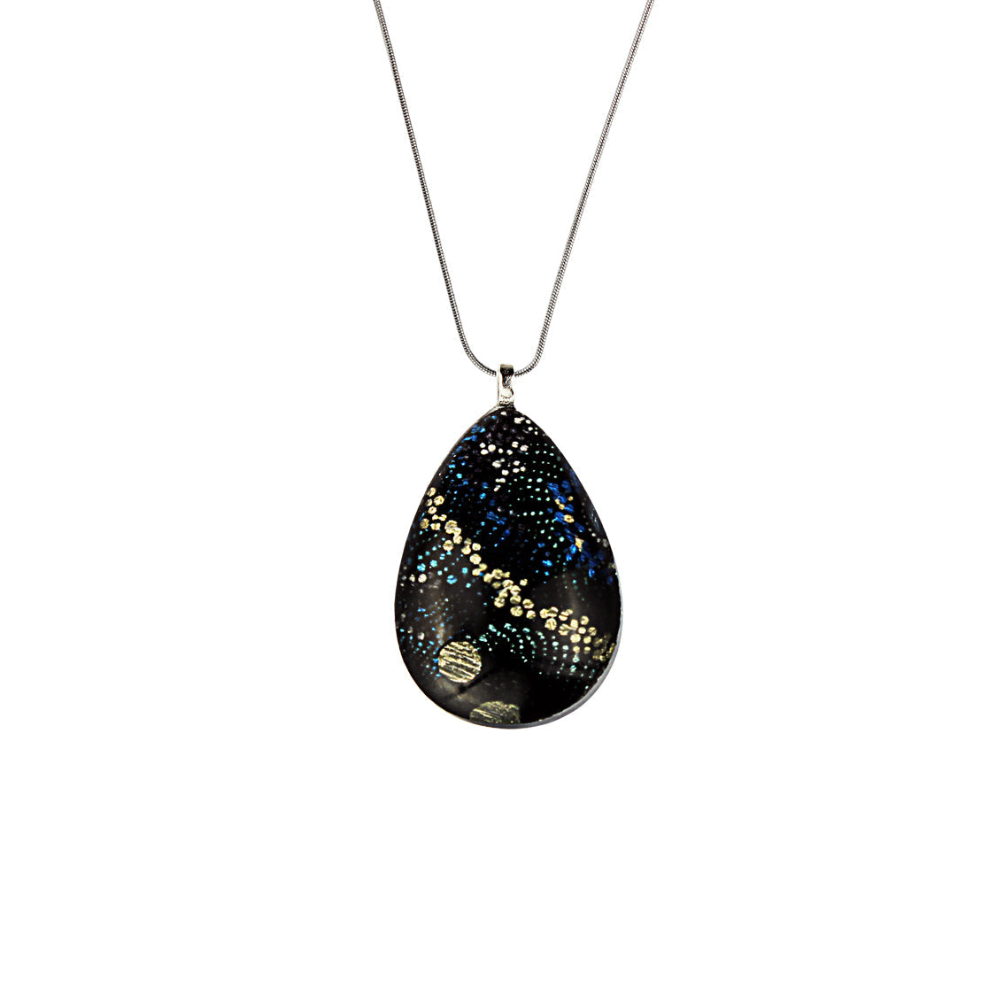 WENDY BLACK LARGE DROP PENDANT ON A CHAIN NECKLACE - SD136