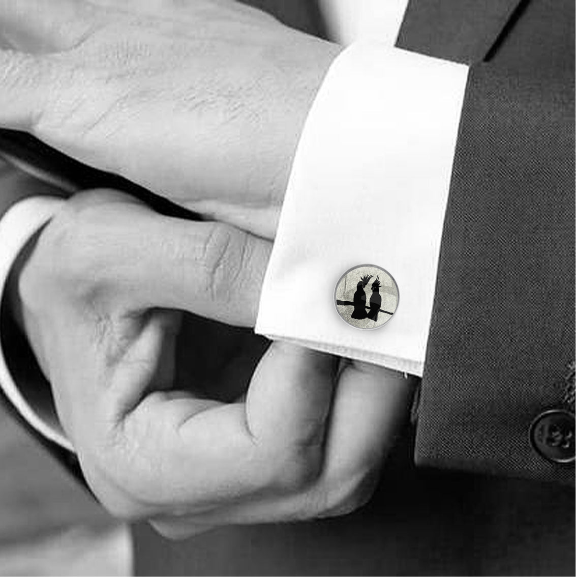 COCKATOO COUPLE CIRCLE ELEGANT CUFFLINKS - MFY226