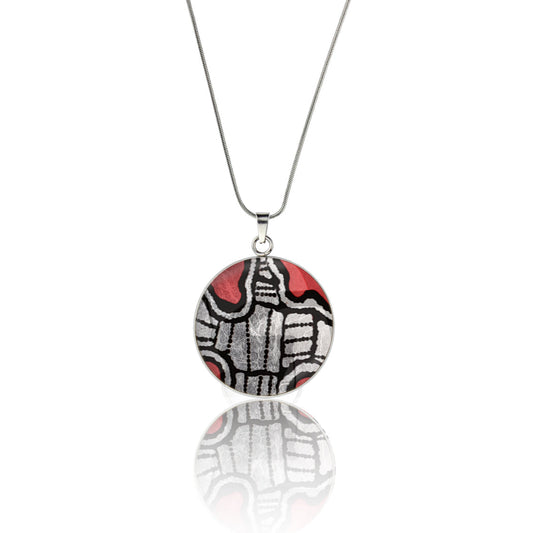 AMELIA SILVER AND RED CIRCLE PENDANT ON A CHAIN NECKLACE - M090S - on Satchel