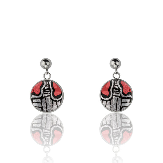 AMELIA DANGLE DROP CIRCLE SILVER AND RED EARRINGS - M089S - on Satchel