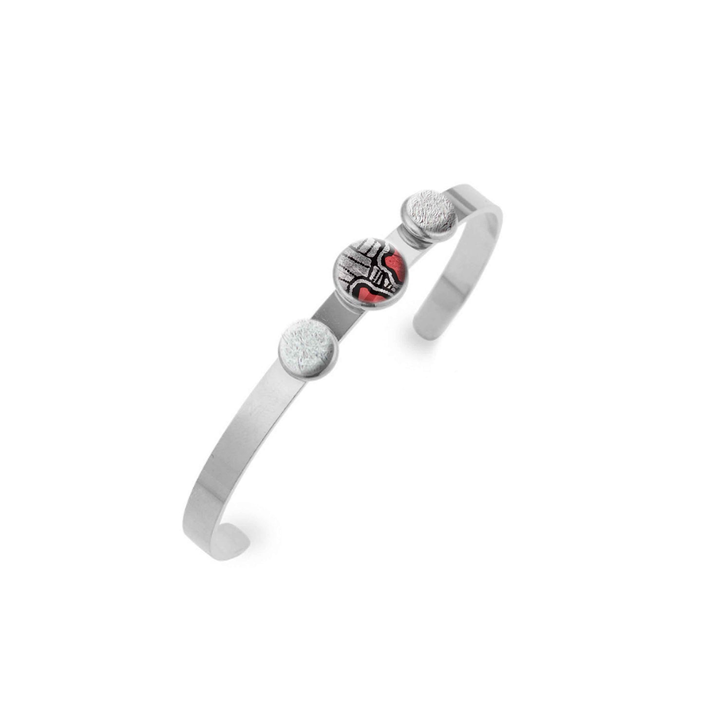 AMELIA SILVER AND RED ADJUSTABLE OPEN BANGLE - B134