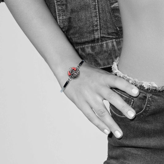 AMELIA SILVER AND RED DANGLE BANGLE - B132
