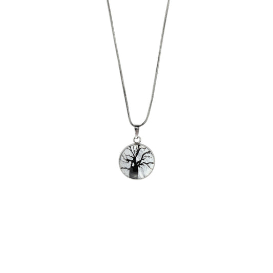 BOAB TREE XS CIRCLE PENDANT ON A CHAIN NECKLACE - M047S - on Satchel
