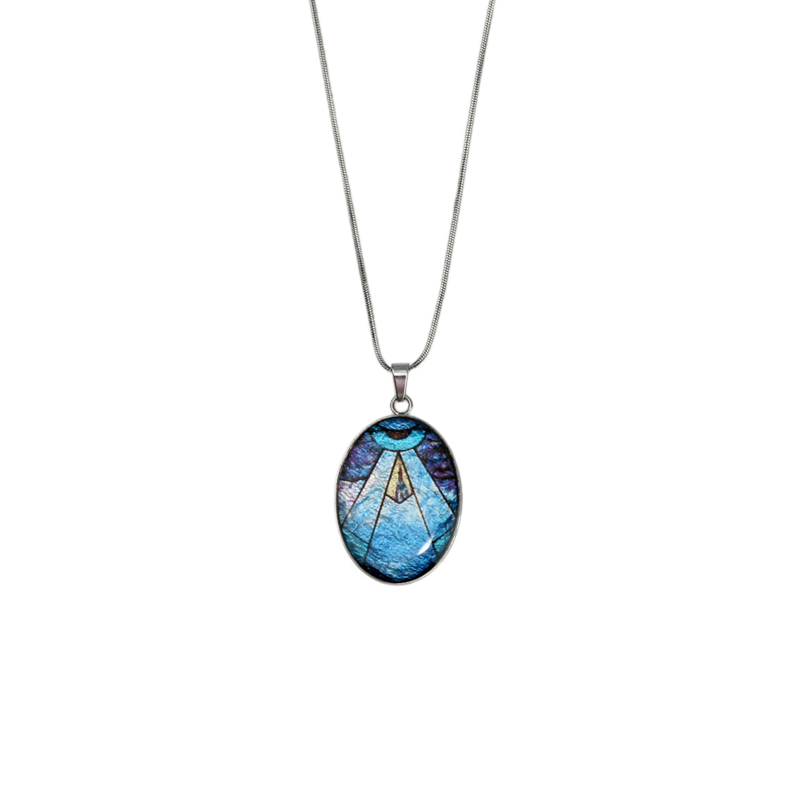 CICADAS ART DECO STYLE OVAL PENDANT ON A CHAIN NECKLACE - M027S - on Satchel