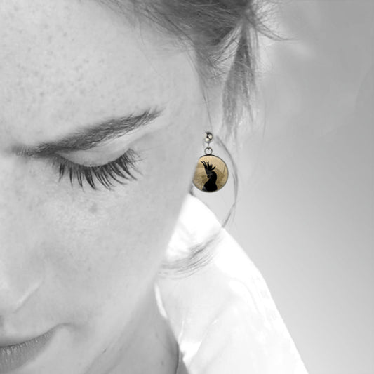 COCKATOO CLOSE-UP DANGLE DROP CIRCLE EARRINGS - MFY228S - on Satchel