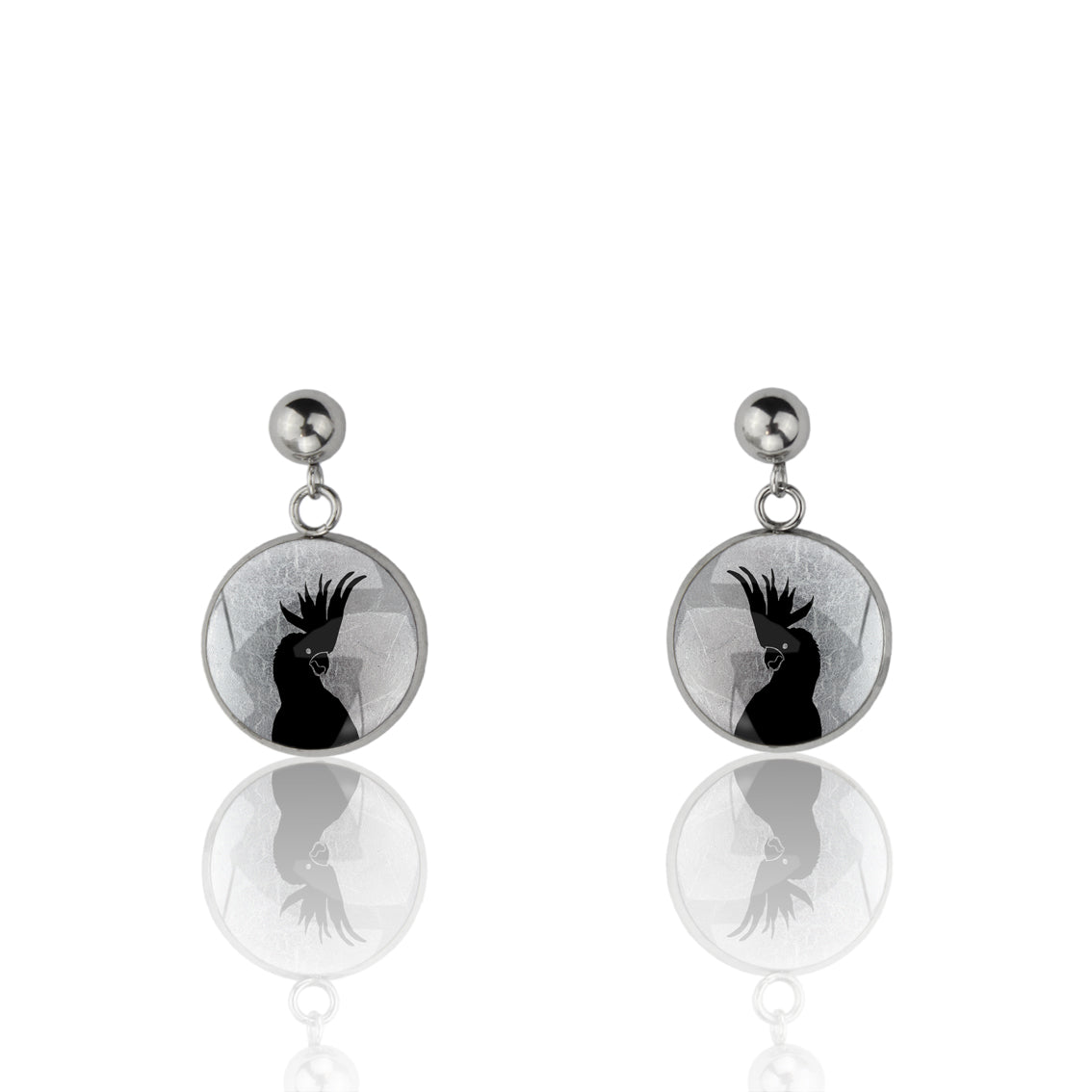 COCKATOO CLOSE-UP DANGLE DROP CIRCLE EARRINGS - MFY228S - on Satchel