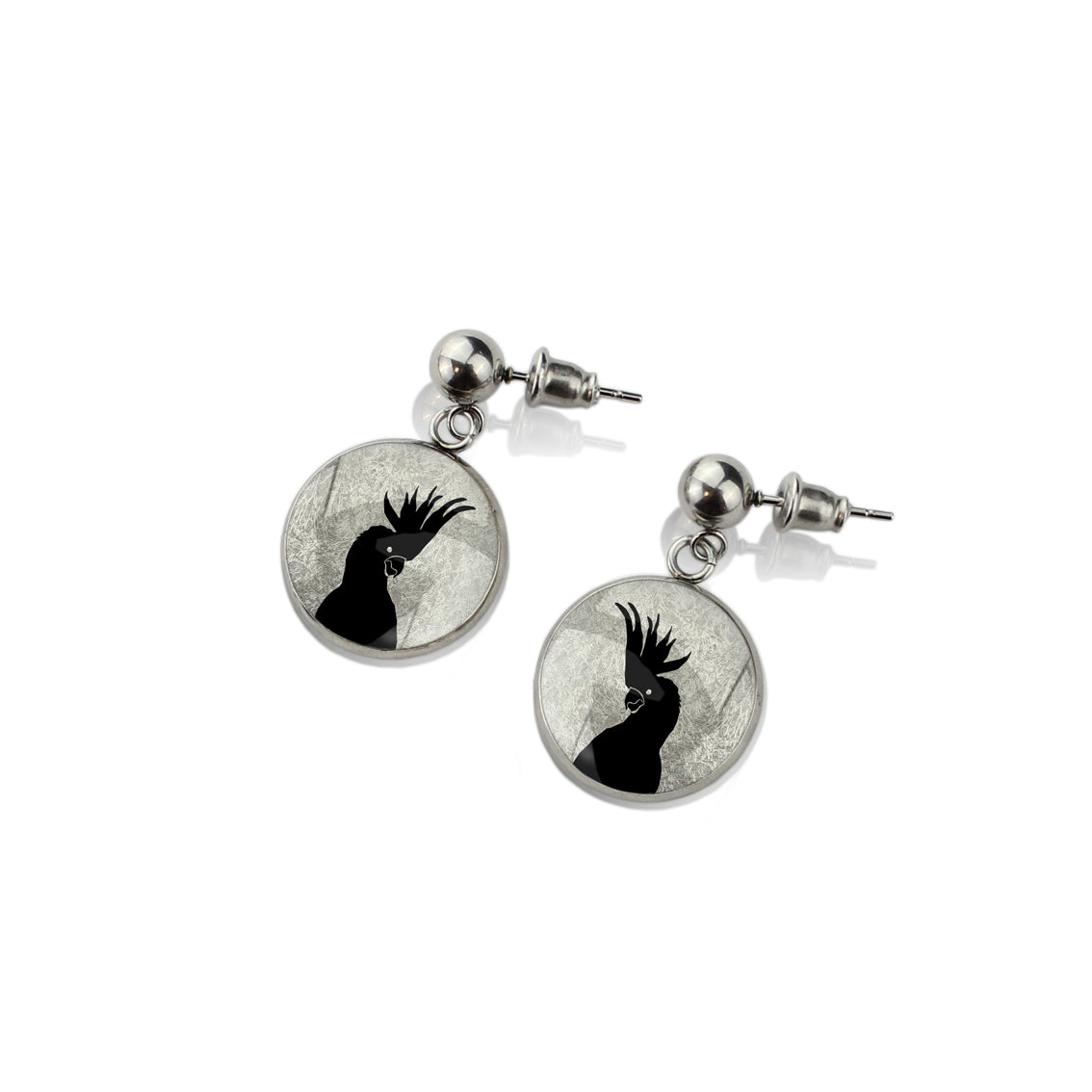 COCKATOO CLOSE-UP DANGLE DROP CIRCLE EARRINGS - MFY228S - on Satchel