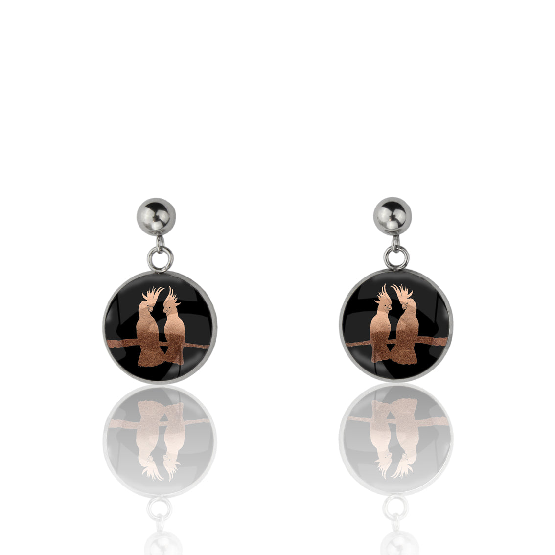 COCKATOO COUPLE DANGLE DROP CIRCLE EARRINGS - MFY227S - on Satchel