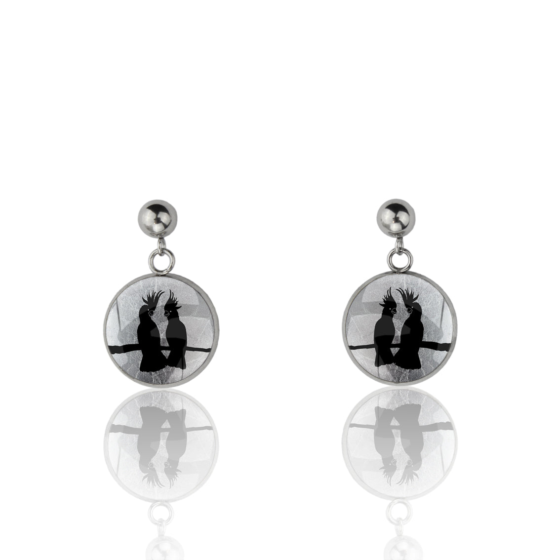 COCKATOO COUPLE DANGLE DROP CIRCLE EARRINGS - MFY227S - on Satchel