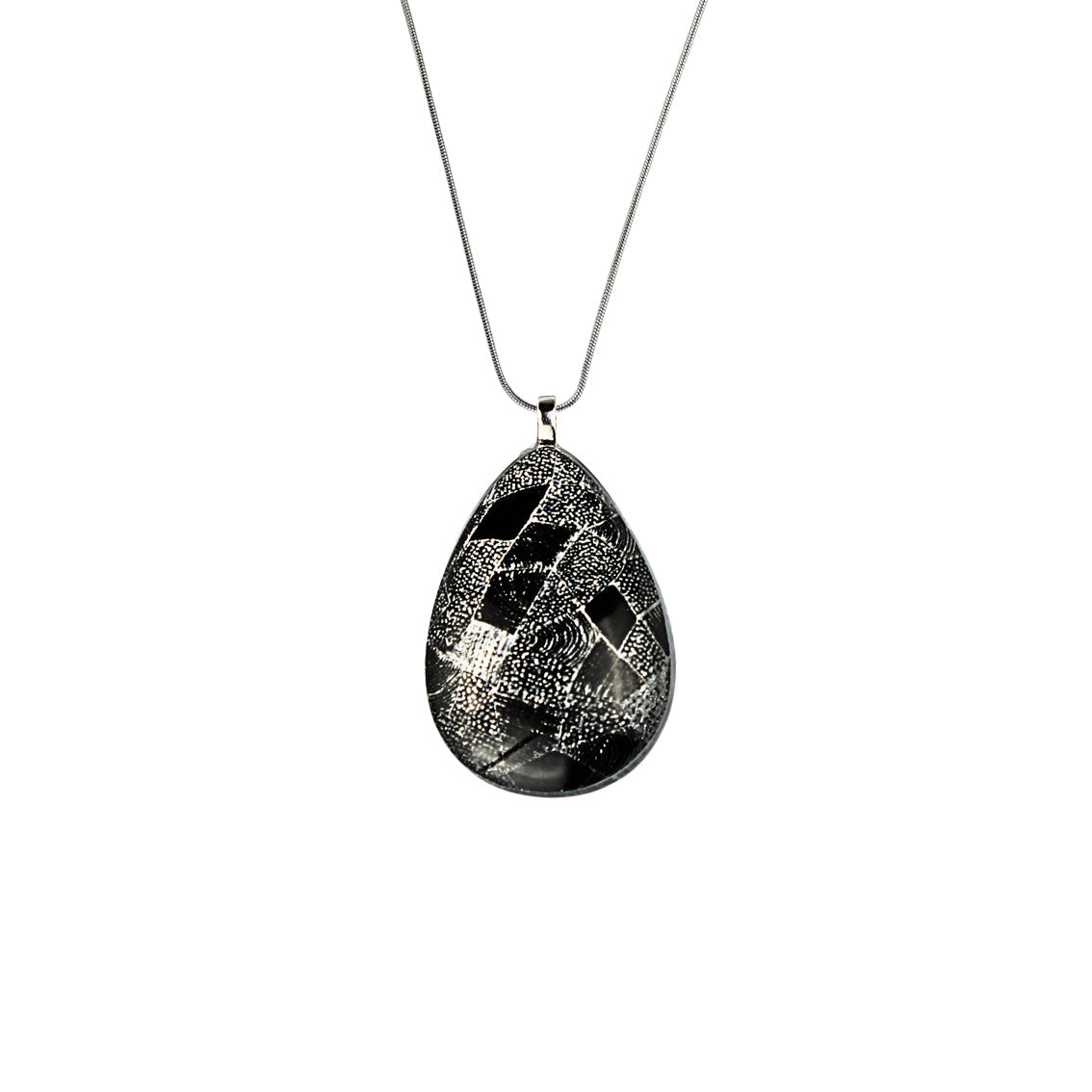 CORINNE SILVER AND BLACK LARGE DROP PENDANT ON A CHAIN NECKLACE - SD254