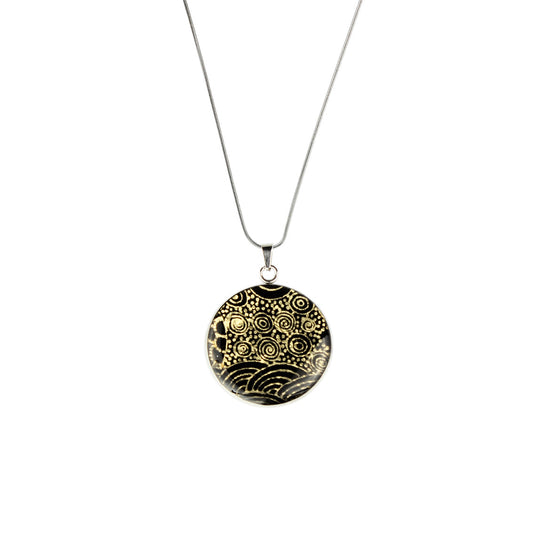 ELSIE GOLD AND BLACK CIRCLE PENDANT ON A CHAIN NECKLACE - SD225 - in Circle Box