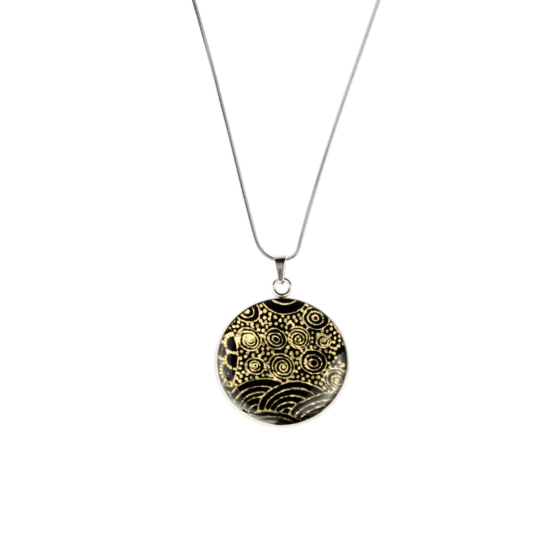 ELSIE GOLD AND BLACK CIRCLE PENDANT ON A CHAIN NECKLACE - SD225S - on Satchel