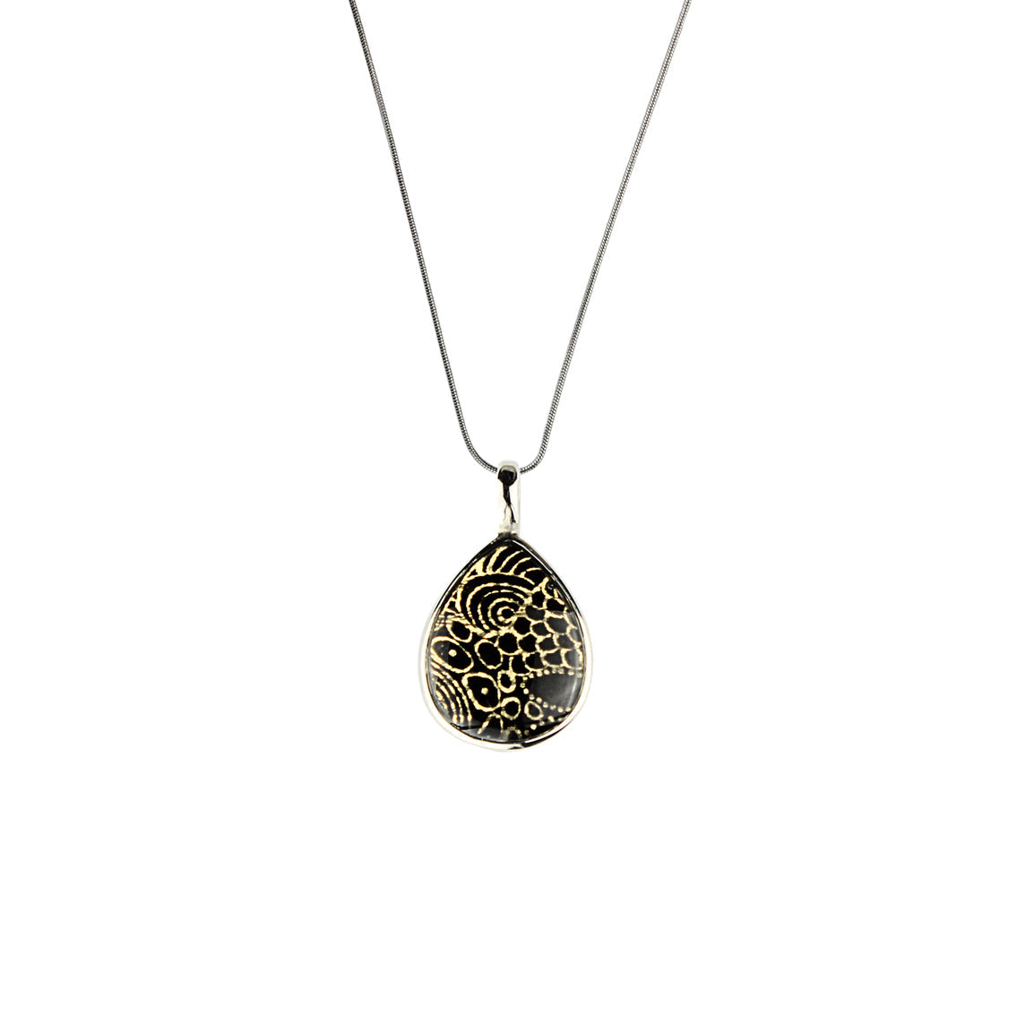 ELSIE GOLD AND BLACK DROP PENDANT ON A CHAIN NECKLACE - SD224 - in Circle Box