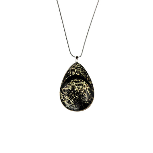 ELSIE GOLD AND BLACK LARGE DROP PENDANT ON A CHAIN NECKLACE - SD229