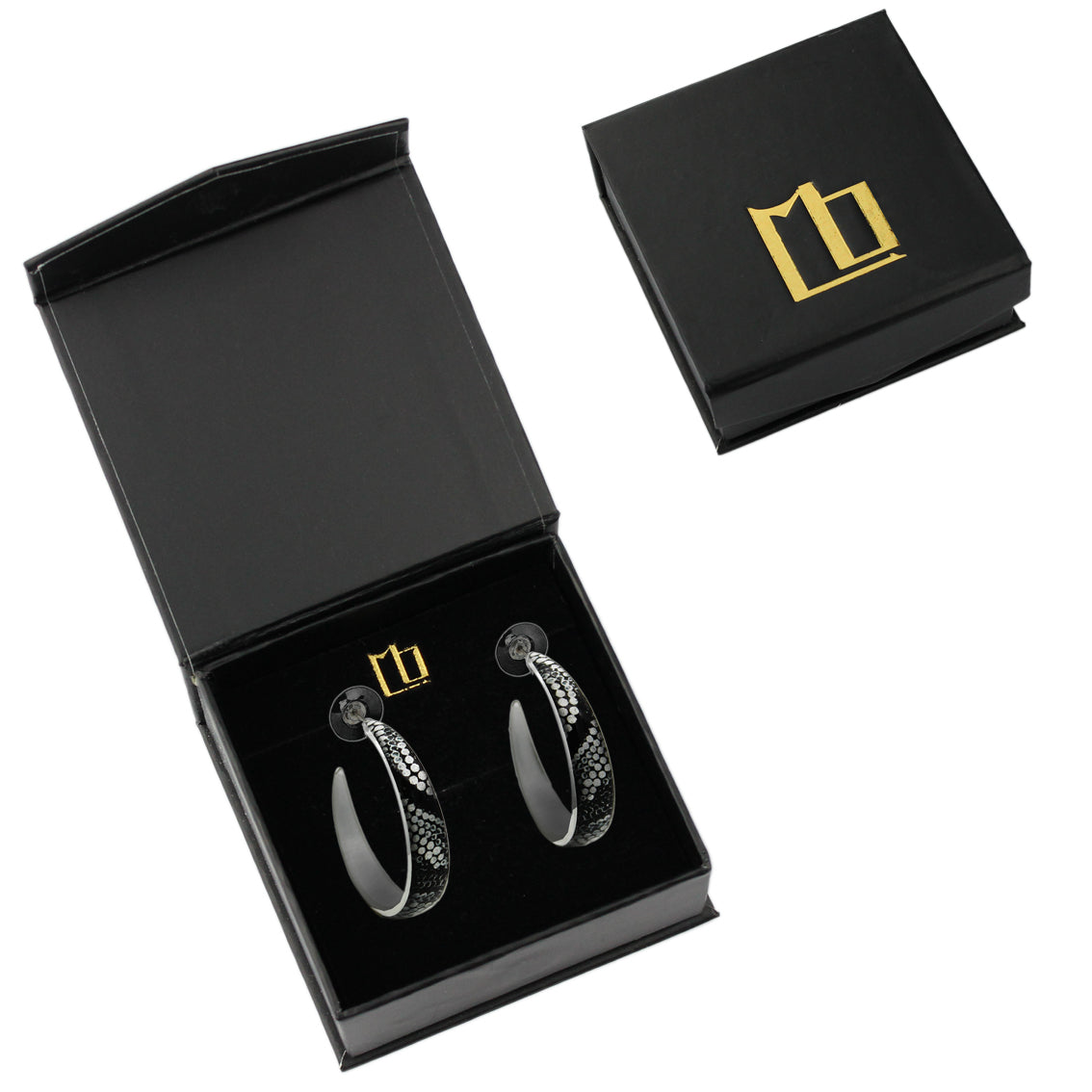 FABRIANNE SILVER AND BLACK STATEMENT LOOP EARRINGS - SD348