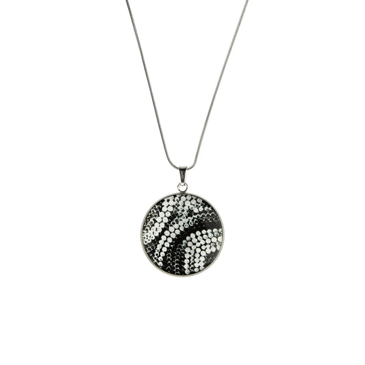 FABRIANNE SILVER AND BLACK CIRCLE PENDANT ON A CHAIN NECKLACE - SD351S - on Satchel