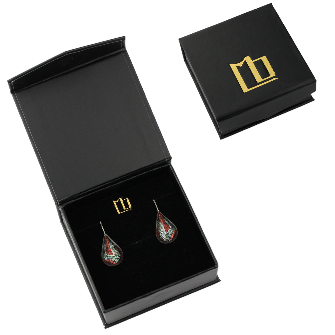 DANDLE DROP FABRIANNE DOMED RED AND SILVER EARRINGS - SD329