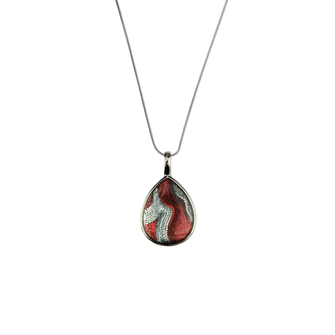 FABRIANNE RED AND SILVER DROP PENDANT ON A CHAIN NECKLACE - SD335 - in Circle Box