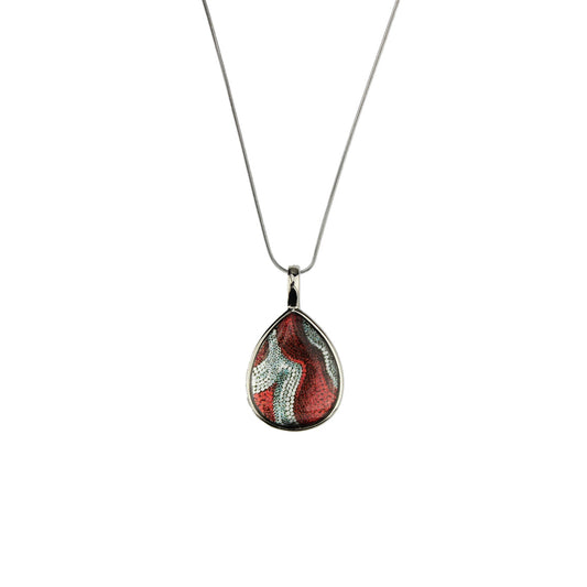 FABRIANNE RED AND SILVER DROP PENDANT ON A CHAIN NECKLACE - SD335 - in Circle Box