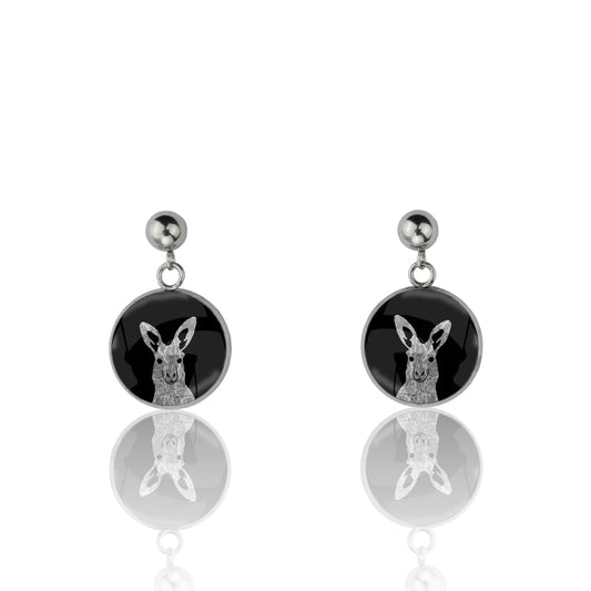 KANGAROO CLOSE-UP DANGLE DROP CIRCLE EARRINGS - MFY137 - in Circle Box