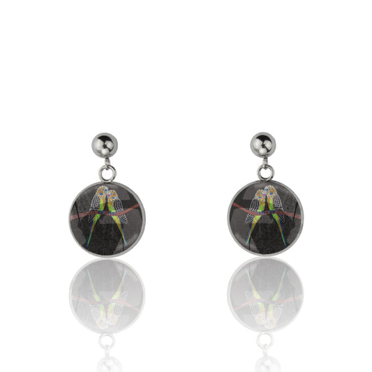 KATHLEEN BUDGIE BIRDS DANGLE DROP CIRCLE EARRINGS - M162S - on Satchel