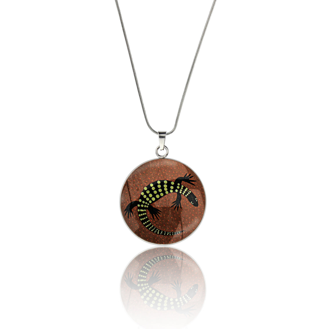 KATHLEEN GOANNA CIRCLE PENDANT ON A CHAIN NECKLACE - M157 - in Circle Box