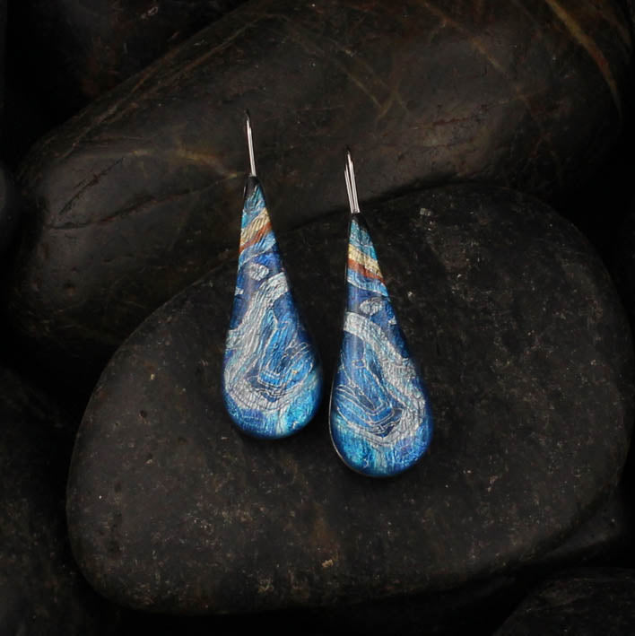 KERRY INDIAN ISLAND BLUE DANGLE DROP LARGE M EARRINGS - D715