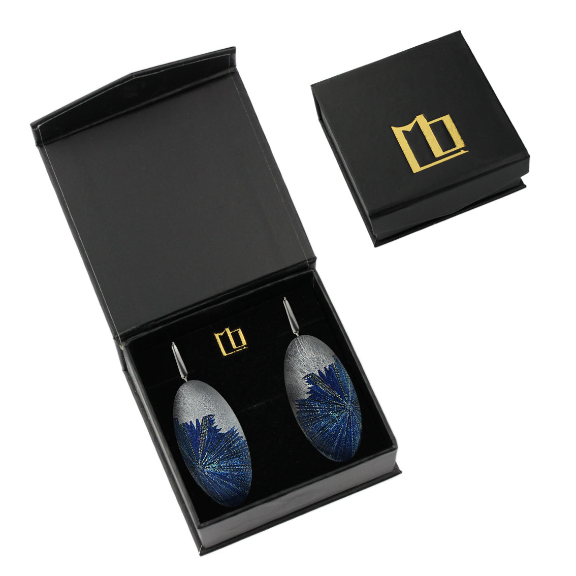 DANDLE DROP WOMAN SEA STORY STATEMENT XXL BLUE OVAL EARRINGS - SD313
