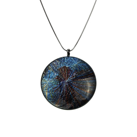 WOMAN SEA STORY BLUE LARGE CIRCLE PENDANT ON A CHAIN NECKLACE - SD317