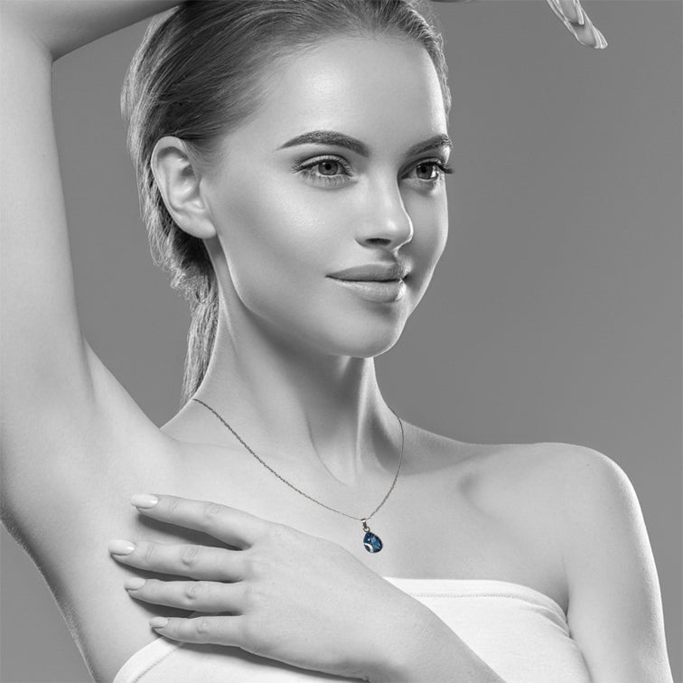 LANGUISHING WAVES OCEAN XS DROP PENDANT ON A CHAIN NECKLACE - D802S - on Satchel