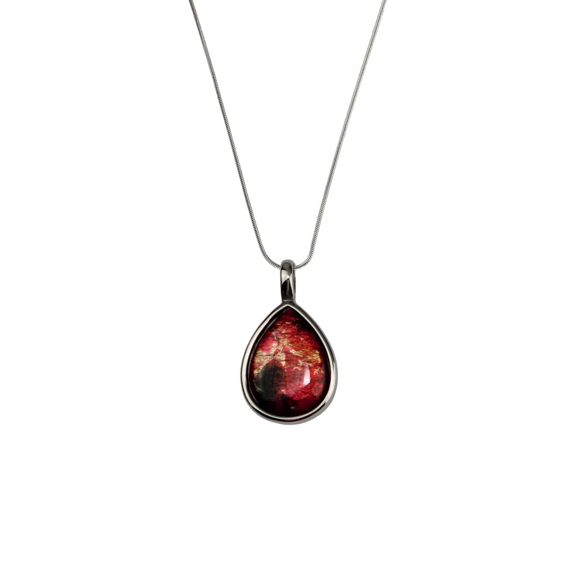 LAVA FLOODING ORANGE AND RED DROP PENDANT ON A CHAIN NECKLACE - M021S - on Satchel