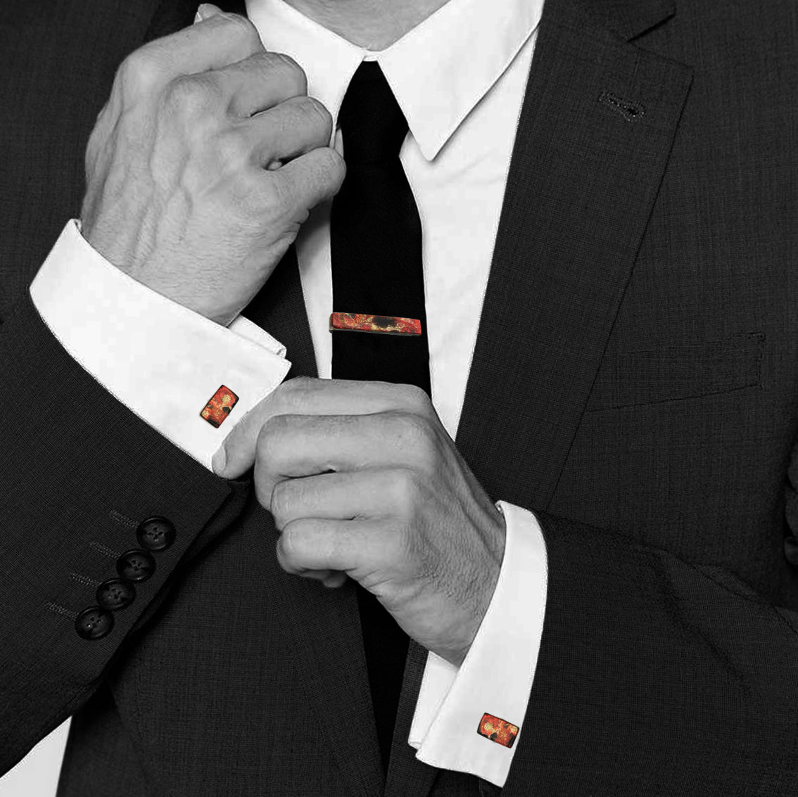 LAVA FLOODING ORANGE AND RED ELEGANT RECTANGLE CUFFLINKS - D524