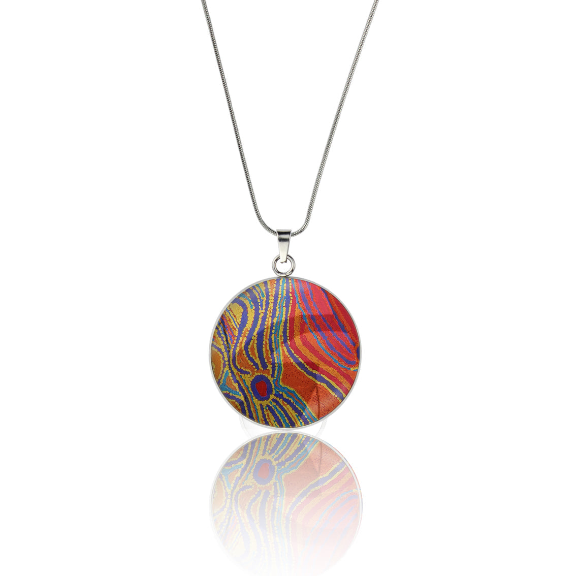 LIDDY DOGWOOD TREE ORANGE CIRCLE PENDANT ON A CHAIN NECKLACE - M049 - in Circle Box