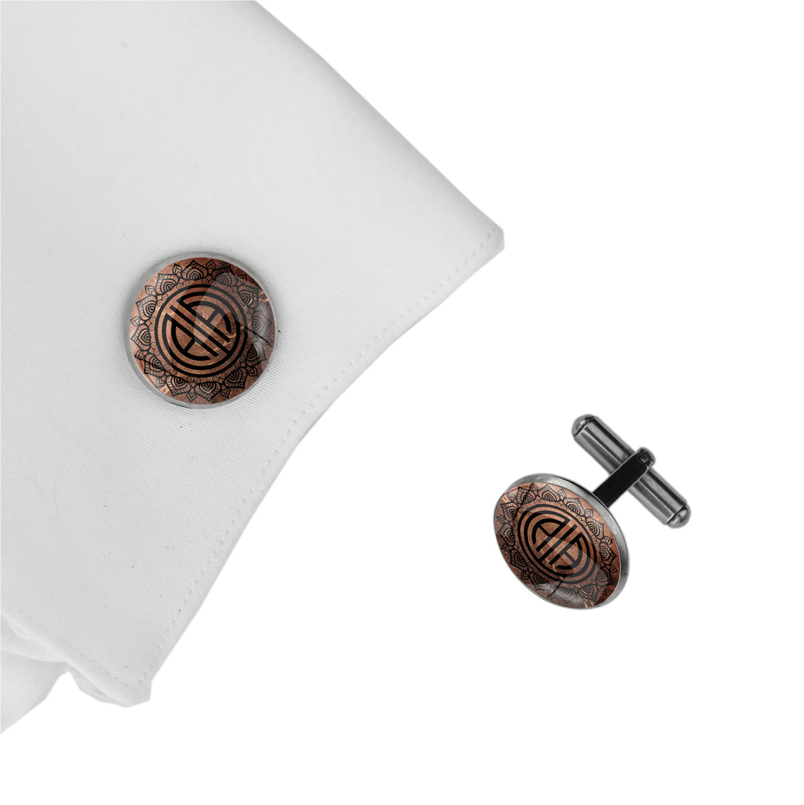 INITIAL ARABESQUE FRIEZE ART DECO CIRCLE ELEGANT CUFFLINKS - MFY350