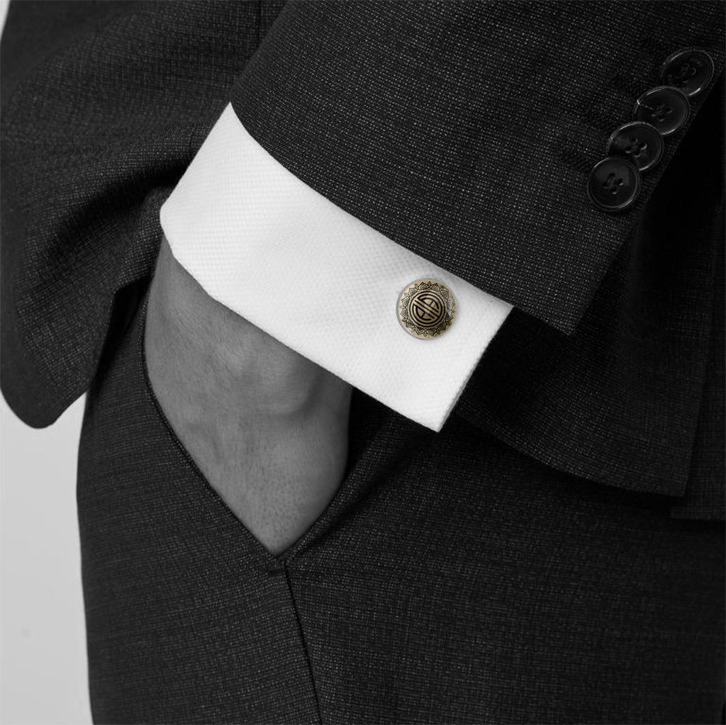 INITIAL ARABESQUE FRIEZE ART DECO CIRCLE ELEGANT CUFFLINKS - MFY350