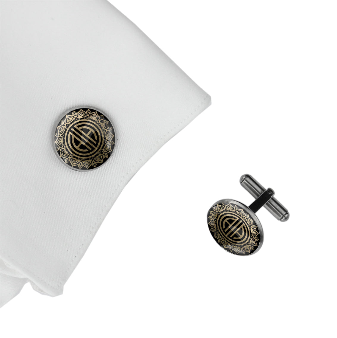 INITIAL ARABESQUE FRIEZE ART DECO CIRCLE ELEGANT CUFFLINKS - MFY350