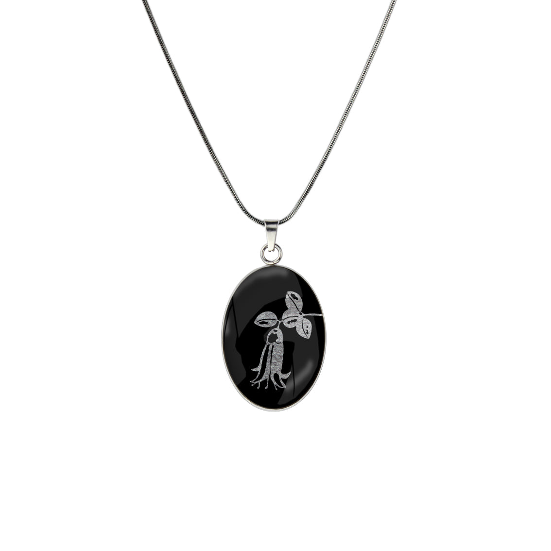 AUSTRALIAN NATIVE FLORA - CANBERRA BELLS TELOPEA OVAL CIRCLE PENDANT ON A CHAIN NECKLACE - D862S - on Satchel