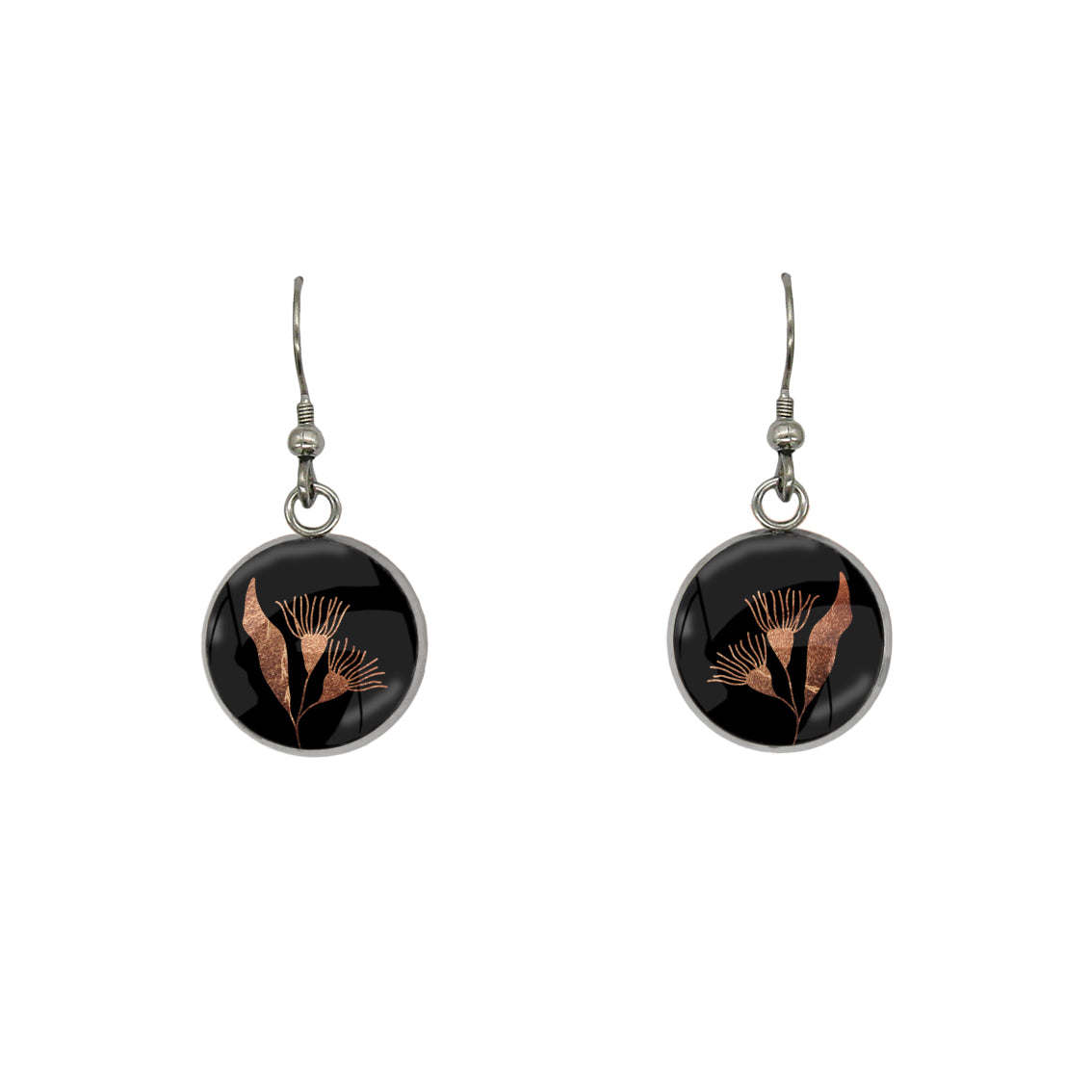 AUSTRALIAN NATIVE FLORA - EUCALYPTUS GUMTREE FLOWER CIRCLE EARRINGS - D868S - on Satchel