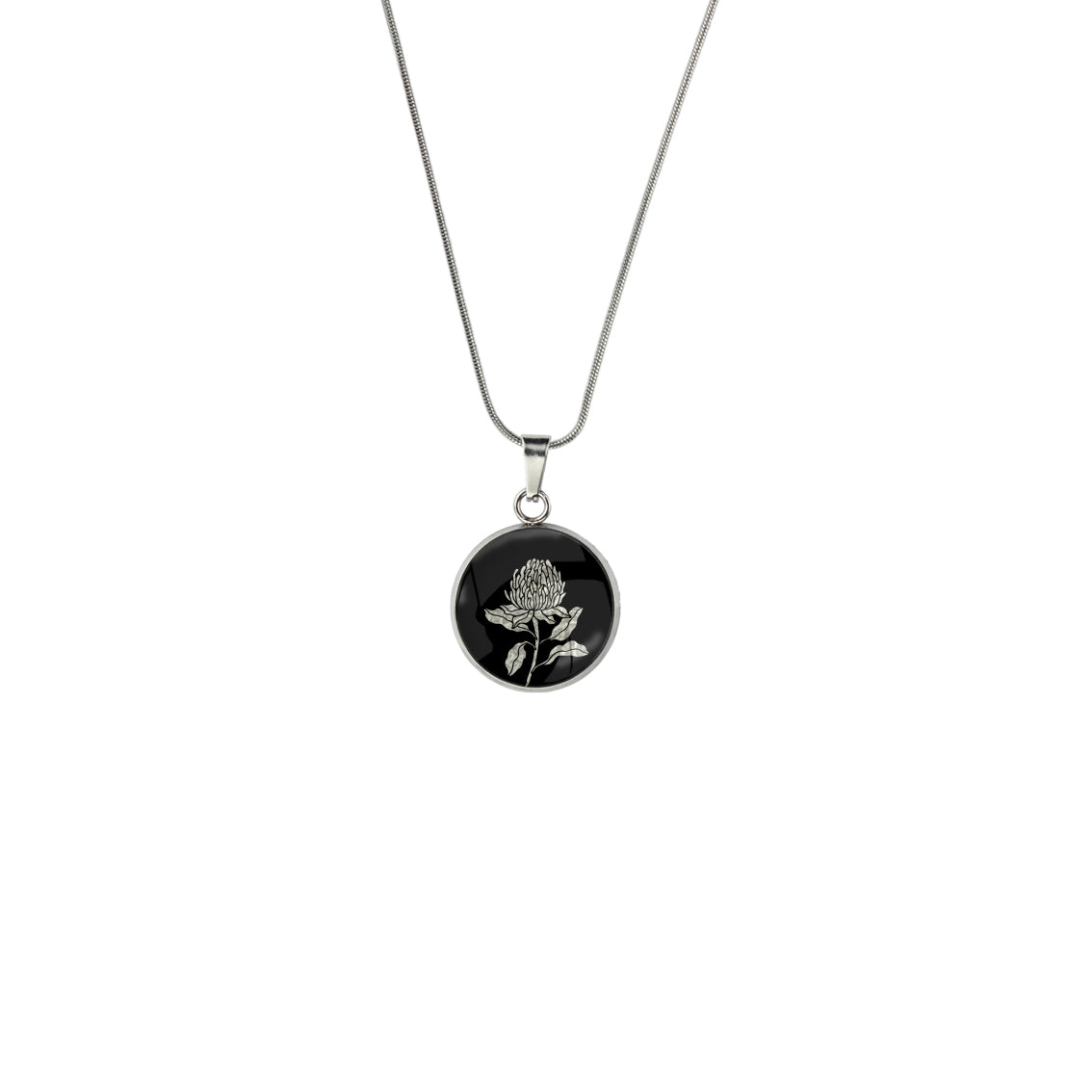 AUSTRALIAN NATIVE FLORA - WARATAH TELOPEA XS CIRCLE PENDANT ON A CHAIN NECKLACE  - D933 - in Circle Box