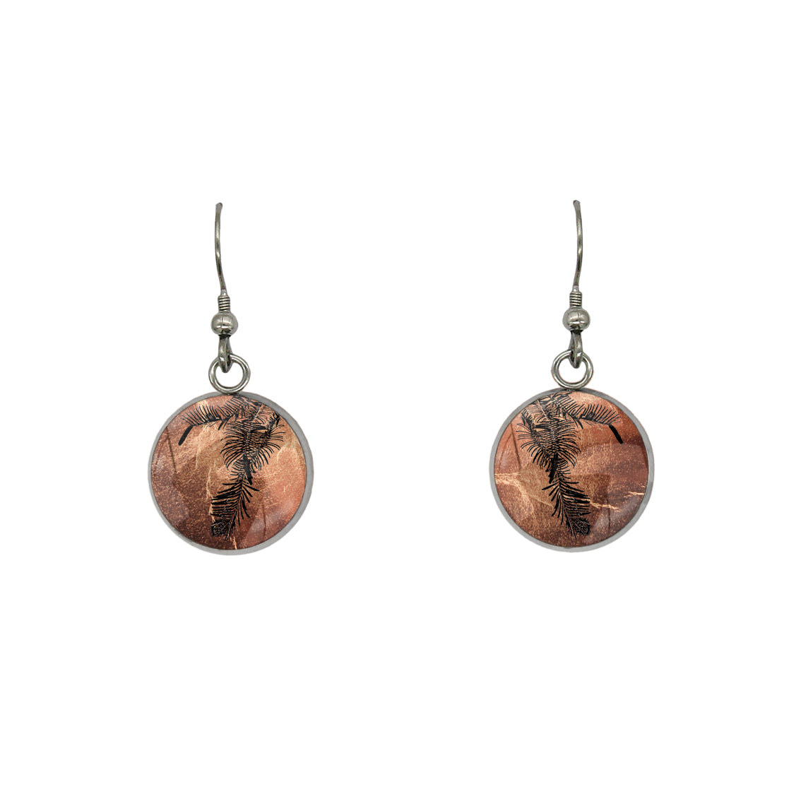 AUSTRALIAN NATIVE FLORA - WOLLEMI PINE CIRCLE EARRINGS - D936S - on Satchel