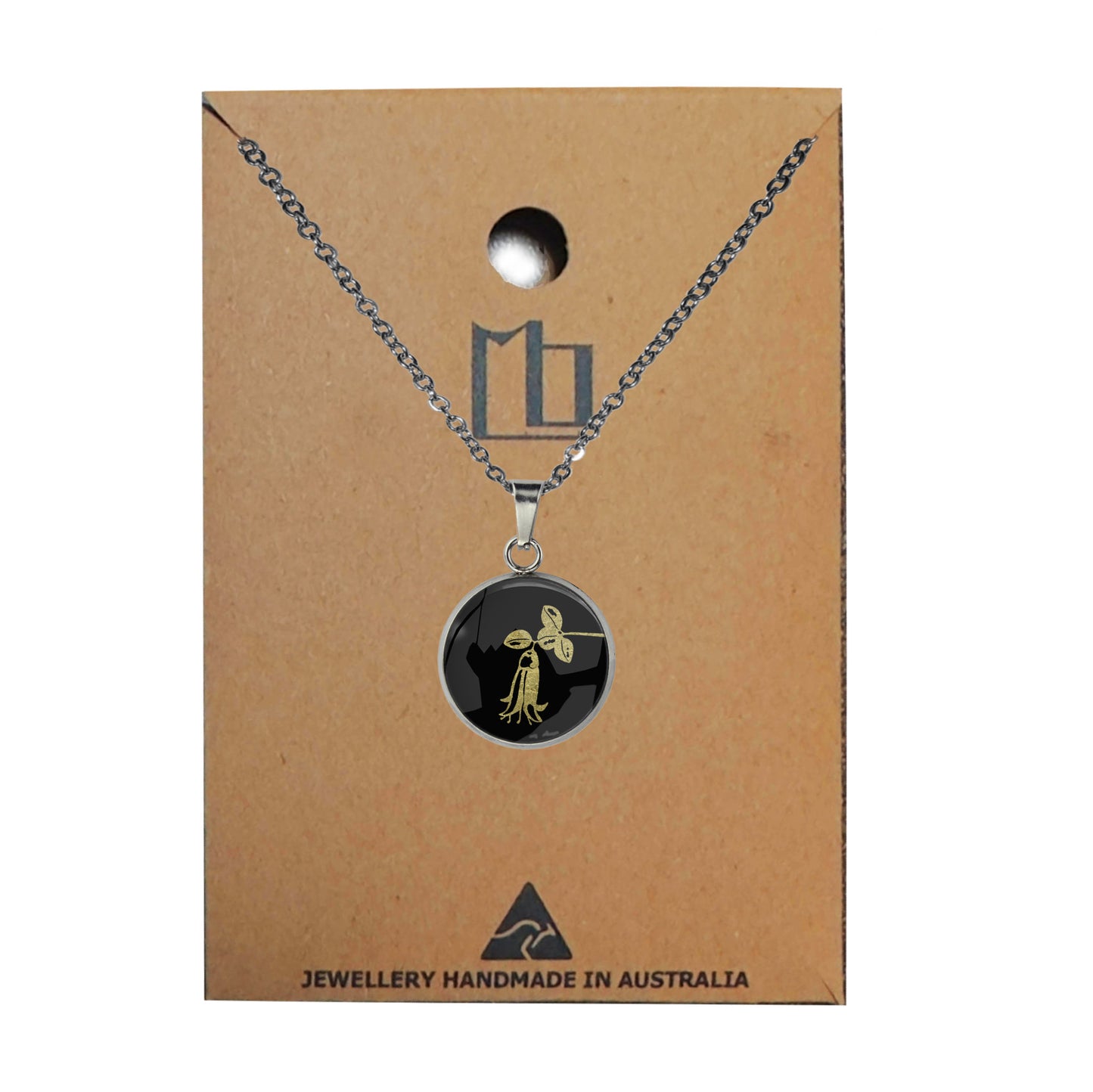 AUSTRALIAN NATIVE FLORA - CANBERRA BELLS TELOPEA XS CIRCLE PENDANT ON A CHAIN NECKLACE - D861S - on Satchel