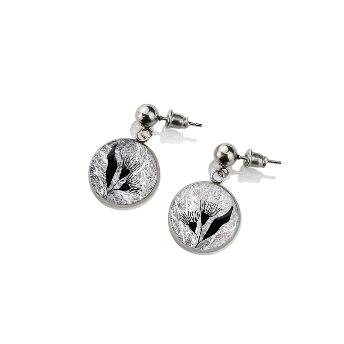 AUSTRALIAN NATIVE FLORA - EUCALYPTUS GUMTREE FLOWER CIRCLE EARRINGS - D868S - on Satchel