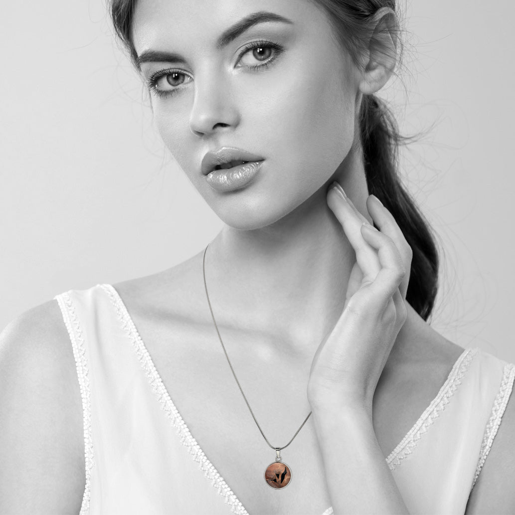 AUSTRALIAN NATIVE FLORA - EUCALYPTUS GUMTREE FLOWER XS CIRCLE PENDANT ON A CHAIN NECKLACE - D869 - in Circle Box