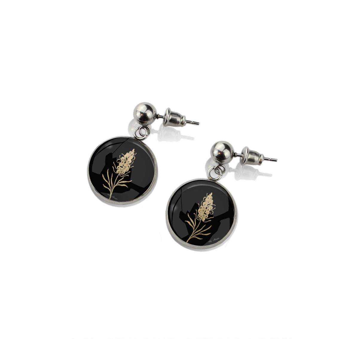 AUSTRALIAN NATIVE FLORA - GREVILLEA SPIDER FLOWER CIRCLE EARRINGS - D876S - on Satchel